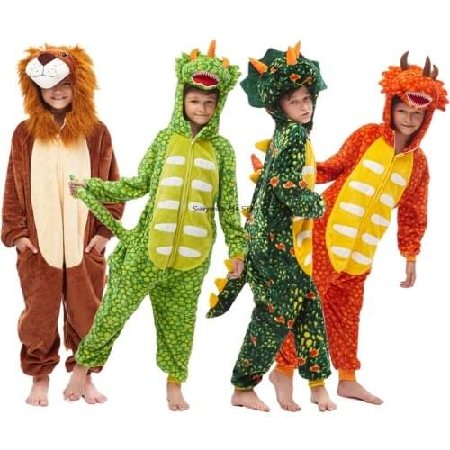 Children Pyjamas Dinosaur Lion Pajamas Kids Animal Kigurumi Costume Cartoon Anime Cosplay Clothes Boys Girls Winter Warm Onesies