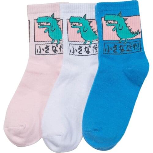 Women Girls Hip Hop Long Cotton Socks Funny Cartoon Dinosaur Japanese Characters