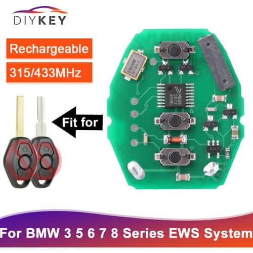 DIYKEY EWS Rechargeable Remote Circuit Board 315MHz/ 433MHz for 1999 2000 2001 2002 2003 2004 All BMW Series 3 Button Key Fob