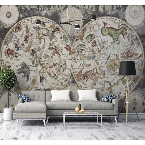Custom wallpaper mural 3D European retro nostalgic medieval animal map decorative painting background wall paper
