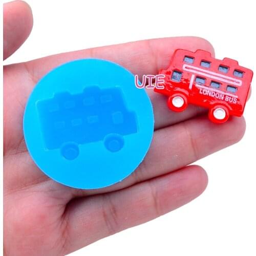 FYL404U 32.5mm x 17.5mm Double-deck Bus Silicone Mold Fondant Cake Decoration Candy Resin Clay Earrings Necklace Craft Soap