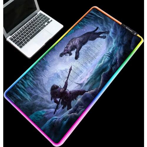 Mairuige Multicolor RGB Gaming Mouse Pad Cold Light LED Color Lock USB Tiger Warrior Office Computer Desk Mat Rubber Rug