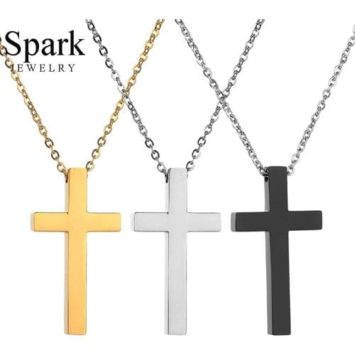 Spark Religious Jesus Cross Pendant Necklace 3 Color Stainless Steel Christian Prayer Amulet Necklace Party Gift Collier Croix