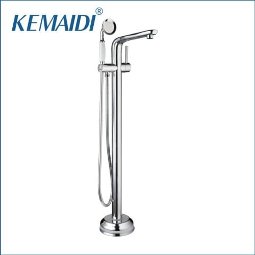 KEMAIDI Chrome Floor Mounted Bathtub Shower Faucet Square free standing Crane with shower hand Hot Cold Mixer Tap