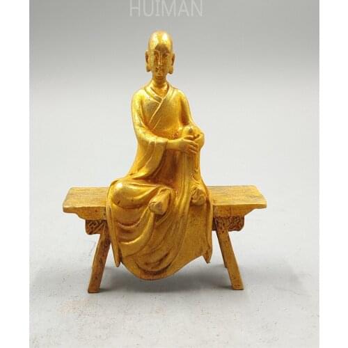 Collection China Gilding Brass Bench Buddha Sculpture Metal Crafts Home Decoration