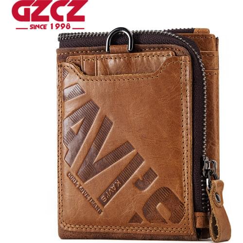 GZCZ Genuine Leather Men Wallet Fashion Coin Purse Card Holder Small Wallet Men Portomonee Male Clutch Zipper Clamp For Money