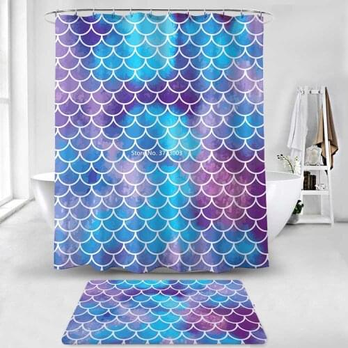 Colorful Fish Scale Geometric Digital Printing Shower Curtain 3D Waterproof Bathroom Curtain with Hook Decorative Shower Curtain