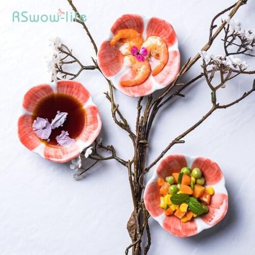 Creative Flower-Shaped Ceramic Taste Plate Japanese Cherry Blossom Dip Small Plate Hot Pot Snack Seasoning in Home Restaurant