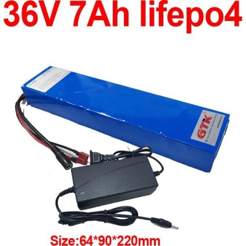 GTK High quality 36V 7Ah Lifepo4 lithium battery with BMS Lithium iron phosphate for 350W 500w bicycle bike scooter + 2A charger