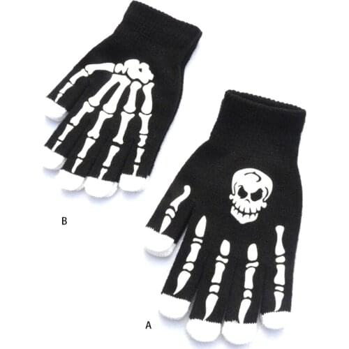 M2EA Halloween Skeleton Full Finger Gloves Knitted Unisex Gloves Unisex Stretch Knitted Costume Creative Photo Props