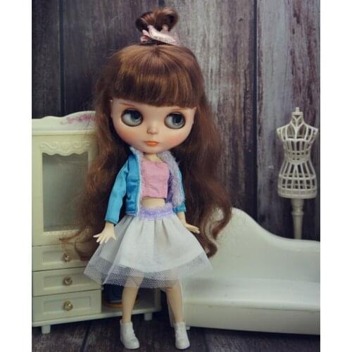 Fashion Doll Clothes Set For Blythe Doll Outfits Blue Coat Pink White Skirt Dress For Blyth Doll 1/6 Doll Accessories