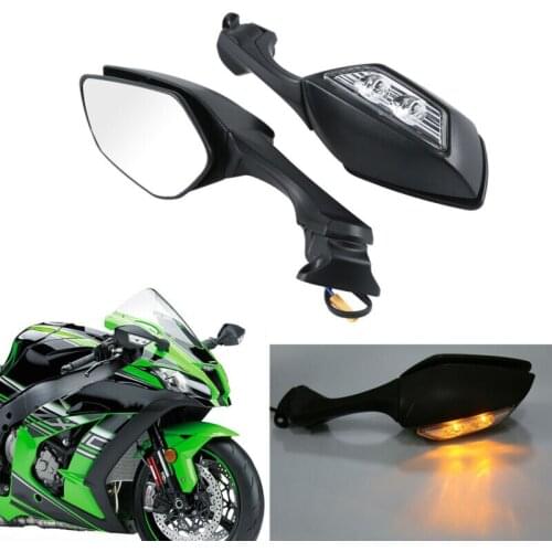 Motorcycle Black Rear View Mirrors LED Turn Signals For Kawasaki Ninja ZX10R 2016-2020