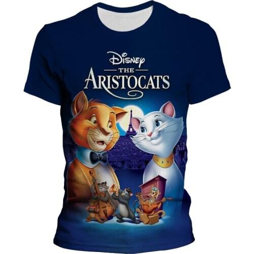 The Aristocats Marie Cat Mens Clothes Disney 3D Print Cartoon Anime Women T-shirts Summer Short Sleeve Children Tee Shirts