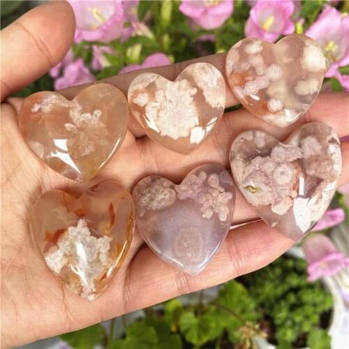 Natural Cherry Blossom Agate crystal heart shaped sakura stone For Gift Pendant Jewelry