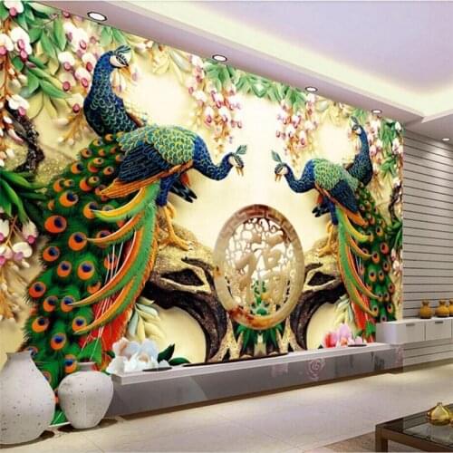Jade Peacock Nafu TV background wall decorative painting manufacturer wholesale wallpaper mural custom photo wall