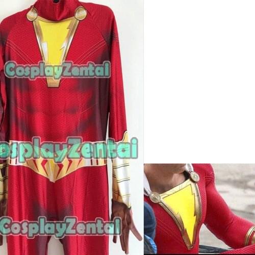 Newest Captain Shazam Cosplay Costume 3D Print Spandex Shazam Superhero Costume Zentai Suit