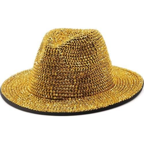 New Rhinestone Fedora Hat for Women big brimmed hat with diamond hat night party beach hat ladies fashion novel performance hat