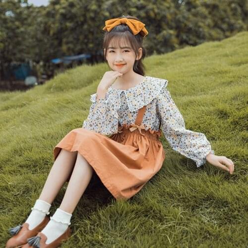 Girls' Autumn Shirt Strap Skirt Set 2021 New Autumn Air Rags Casual Sports Dress Baby Girl Clothes