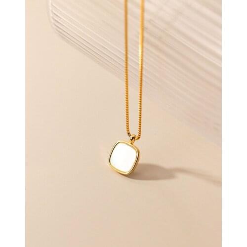 Enosola Square Shell Pendant Necklace Statement for Women 925 Sterling Silver Jewelry High Quality Exquisite Simple Clavicle Nec