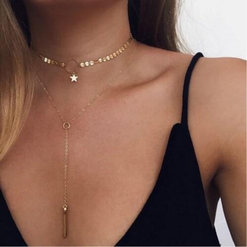 Bohemian Gold Star Necklaces For Women Sequins Long Tassel Choker Pendant Necklace 2020 Ethnic Multilayer Female Fashion Jewelry