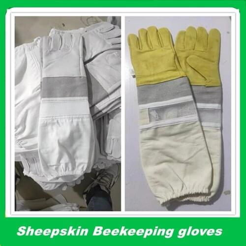 1 pair Beekeeping gloves Protective Sleeves sheepskin and cloth Bee for Apiculture beekeeping gloves Beekeeping tools