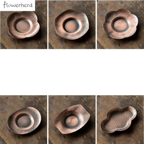 Japanese Style Tea Coaster Retro Copper Round Tea Ceremony Saucer Kung Fu Tea Set Antique Tea Saucer Zen Tea Accessories