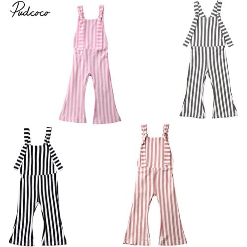 Pudcoco 2018 Toddler Kids Baby Girls Rompers Strap Sleeveless Striped Romper Jumpsuit Harem Pants Clothes Summer Outfits 6M-5T