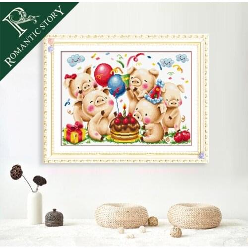 Romantic Story the Pig Party Cartoon kids gifts Cross Stitch Needlework DIY 11CT Printing Cross Stitch Sets For Embroidery Kits
