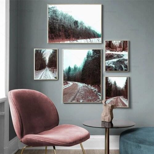 Nordic Landscape Forest Snow Road Scandinavian Wall Art Canvas Painting Posters And Prints Wall Pictures for Living Room Decor