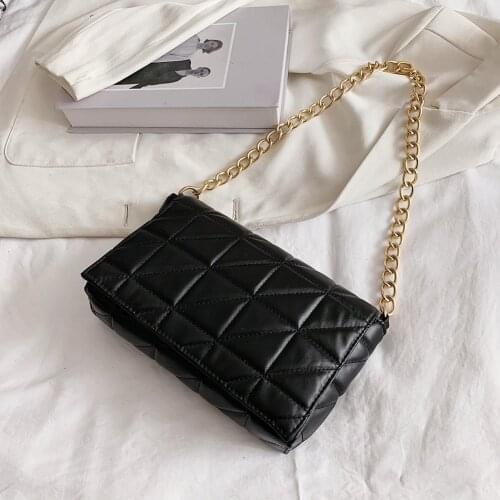 Lattice Pattern Chain Shoulder Bag Women Pure Color Flap Underarm PU Handbags Fashion Leisure Ladies Flap Chain Handbags