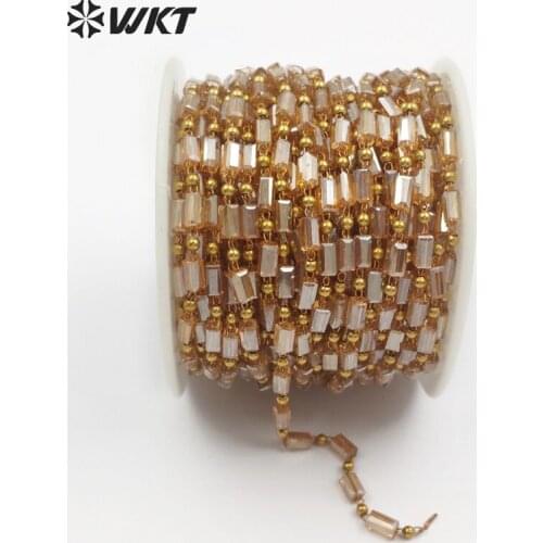 WT-RBC076 Light Yellow Gold Color Crytsal & Brass Beads Chain Rosary Chain For DIY Women Necklace Bracelet Jewelry Making