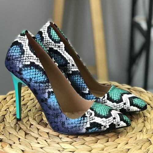 Women shoe 2021 snake pattern leather Stiletto wedding party prom elegant evening new fashion pointed toe thin heel 10 Cm height