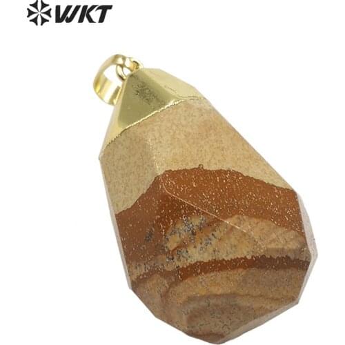 WT-P1521 WKT New ! Multi-optional Colors Gem stone Pendant Irregular Stone Gold Electroplated Fashion Pendant Jewelry Finding