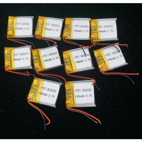 XINJ 10pcs 3.7V 90 mAh Li lithium polymer battery Li po cell 302020 For DIY headphones bluetooth earphone speaker smart watche