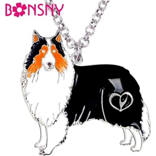 Bonsny Statement Enamel Rough Collie Sheltie Dog Necklace Choker Chain Collar Pendant Animal Alloy Jewelry For Women Girls Gift
