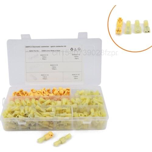 Yellow 300pcs Boxed - Heat Shrinkable Waterproof Nylon Insulated Terminal with Break Free Terminal Classification Kit