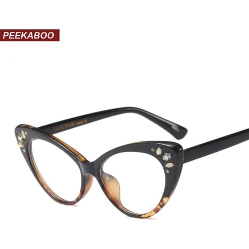 Peekaboo rhinestone glasses frame women optical sexy cat eye glasses frames for women black purple pink brown