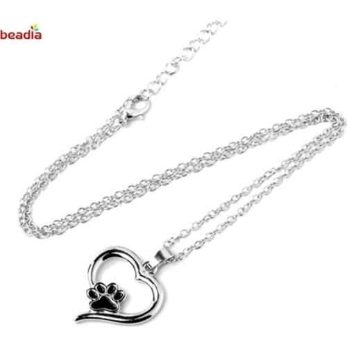 Hot Top Hollow 1pcs/bag Heart Shape Paw Footprint Silver Color High Quality Pendant Necklace for Women Accessories