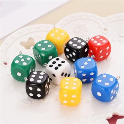 Julie Wang 10PCS Resin Dice Charms Random Mixed Colors Keychain Jewelry Making Accessory Home 16mm Dice Decor