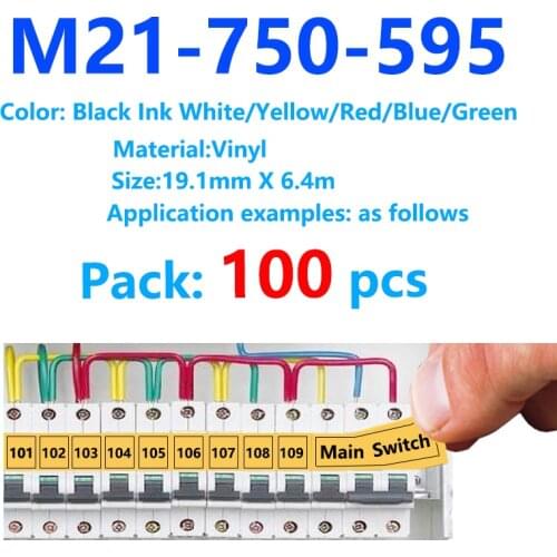 100 Pack Bmp21 Label Tape M21-750-595 Black On Clear vinyl ribbon for BMP21 Plus ID PAL LABPAL Label Maker BMP21 LAB M21 750 595