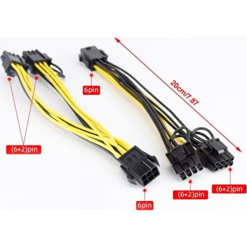 28EA 5Pcs 6 Pin to Dual PCIe 8 Pin Y-Splitter Extension Cable Mining Video Card Sleeved Power Cable 7.87 inches
