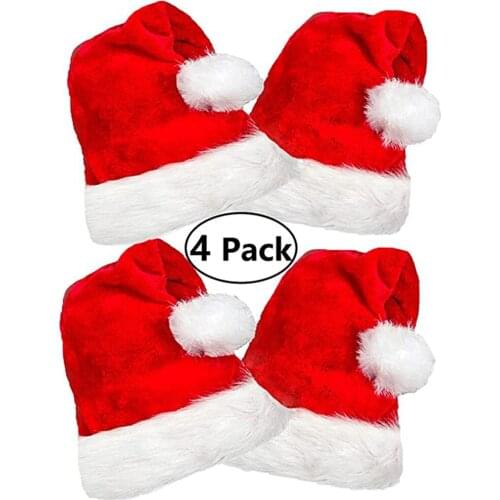 4x Christmas Hat, Xmas Santa Hat for Adult, Velvet Comfort Hats Extra Thicken Classic Fur for Christmas New Year Festive Party
