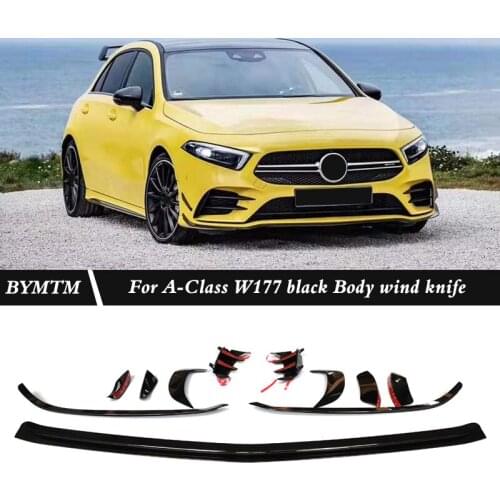 Bumper Front lip Rear Diffuser Bright black Wind knife Car decoration Splitter For BENZ W177 A Class A200 A250 1Set