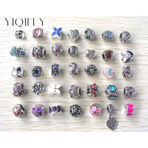 Free Shipping 35pcs per lot mix color & style rhinestone big hole beads fit European Pandora Jewelry Braclet Charms DIY