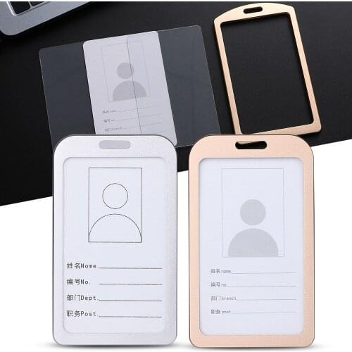 Aluminum Alloy Business Work Card Holders ID Badge Lanyard Vertical Metal ID Business Case Name Card For Office School