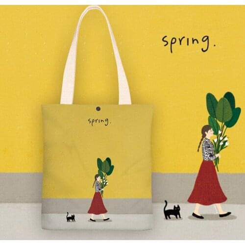 Art Designer Bag Women Shoulder Bag Cartoon Cat and Girl Canvas Bag For Women Ladies Hand Bags Casual Tote Bag Bolsa Feminina