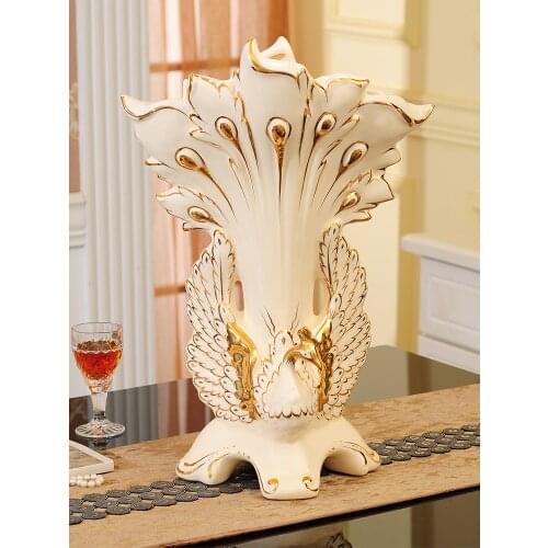 High-grade European-style Ceramic Vase Decoration Golden Peacock open-screen household jewelry decoration living room countertop