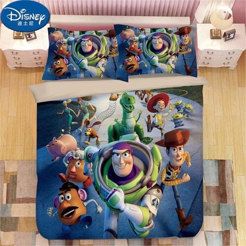 Disney Animation Toy Story Bedding Set Down Quilt Cover Pillowcase Buzz Lightyear Woody Design Bedroom Decor for Boys and Girls