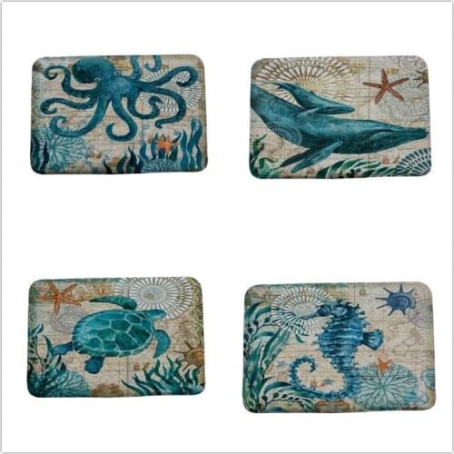 Miracille Marine Style Door Mat Floor Carpet for Living Room Sea Turtle Pattern Coral Fleece Rug Anti-Slip Doormat Home Decor