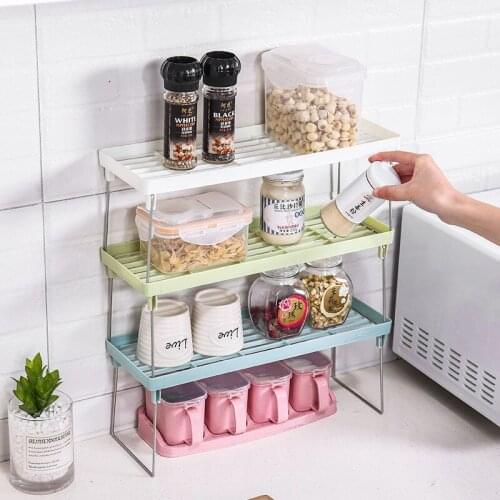 Kitchen Adjustable Storage Rack Metal Cupboard Storage Shelf Non-Skid Spice Rack Single Layer Kitchenware Organizer Saving Space